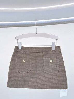 🚩steal Celine Brown Checked Mini Skirt with Gold Buttons